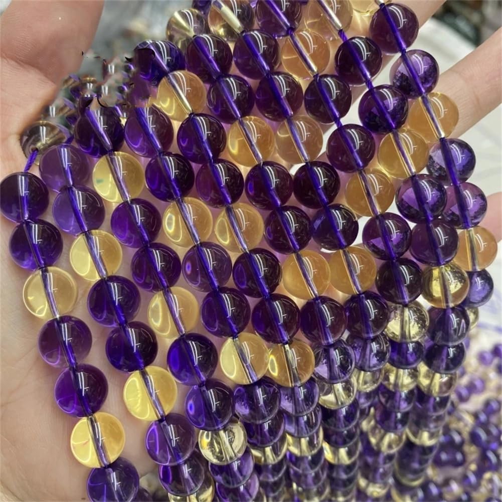 Natural Topaz Citrines Amethysts Crackle Crystal Fluorite Quartz Beads Round Stone Beads for Jewelry Making Amethysts Citrines 12mm 30 to 32pcs
