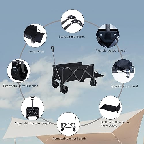 Miniatura 7 de Carro portátil plegable grande para deportes al aire libre, carrito plegable resistente con ruedas todo terreno, diseño de portón trasero plegable,