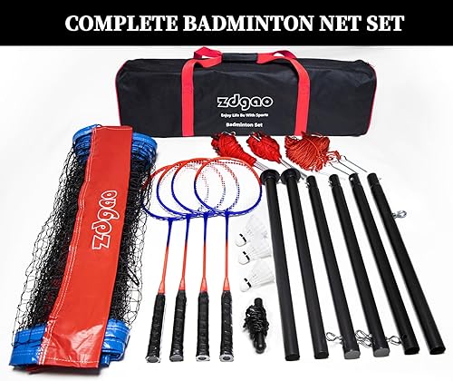 Miniatura 8 de Zdgao Juegos de bádminton para patio trasero, red de bádminton portátil con ajustador de tensión, juego de 4 raquetas de bádminton, 3 volantes