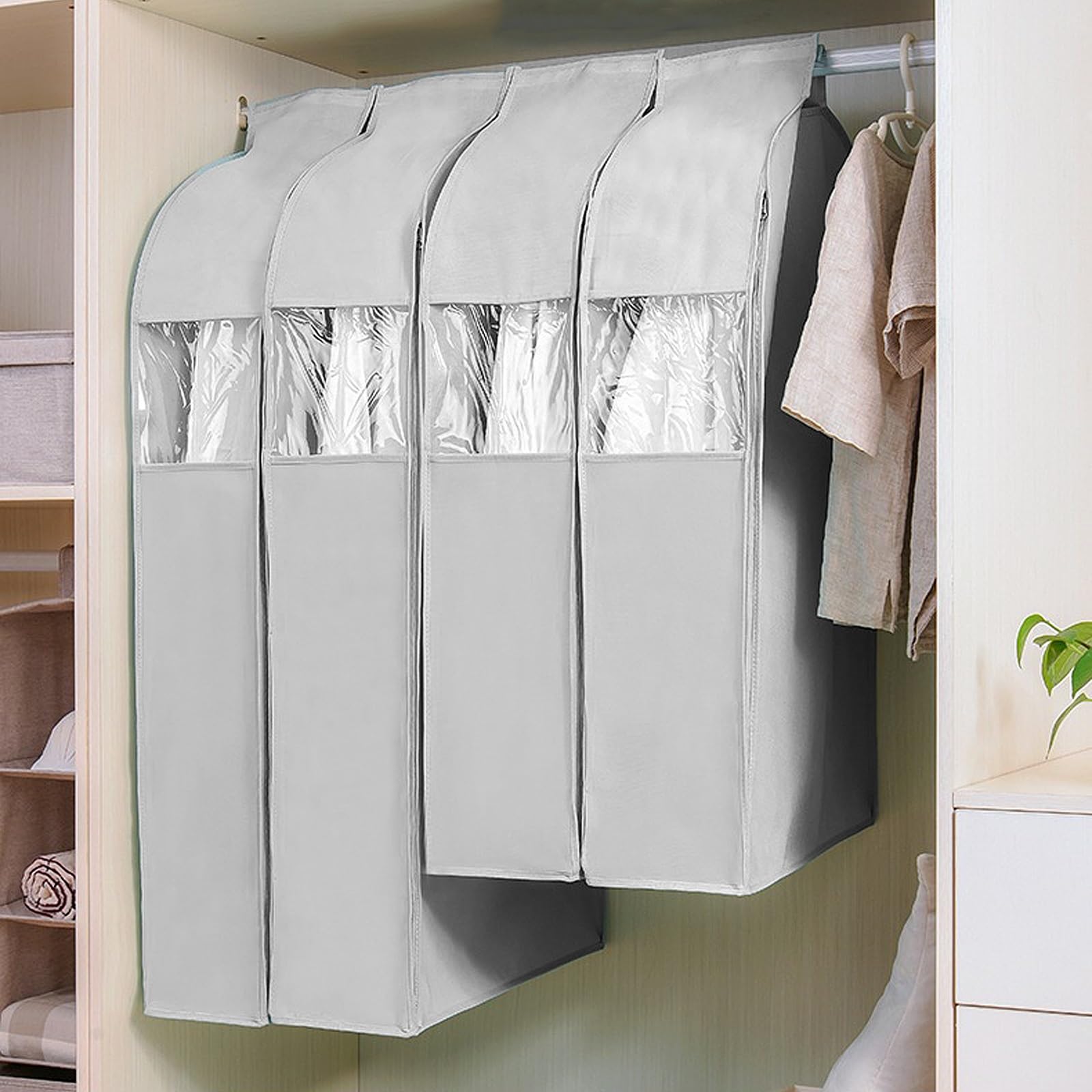 Anzugsäcke zur Schrankaufbewahrung, mottensicher, mit Reißverschluss, transparenr-Abdeckung für Kleidung, Mäntel, Jacken, Hemden (Farbe: Pink, Größe: 57 x 20 x 110 cm) (Grau 57 x 20 x 90 cm)