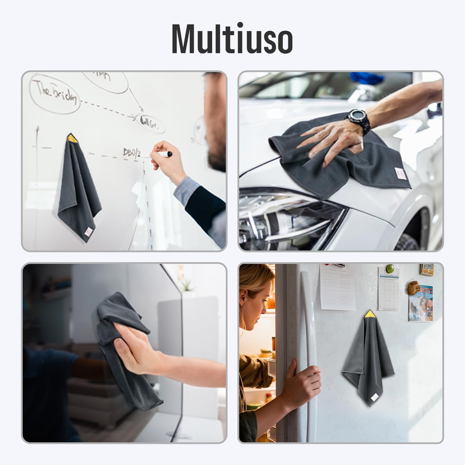 loukin 4 Piezas Paños Magnéticos para Limpieza de Pizarra Blanca, Reutilizables y Lavables, 30 × 30 cm, Gris, para Aula, Hogar y Oficina, Incluye 1 × 100 ml Limpiador de Pizarra Blanca
