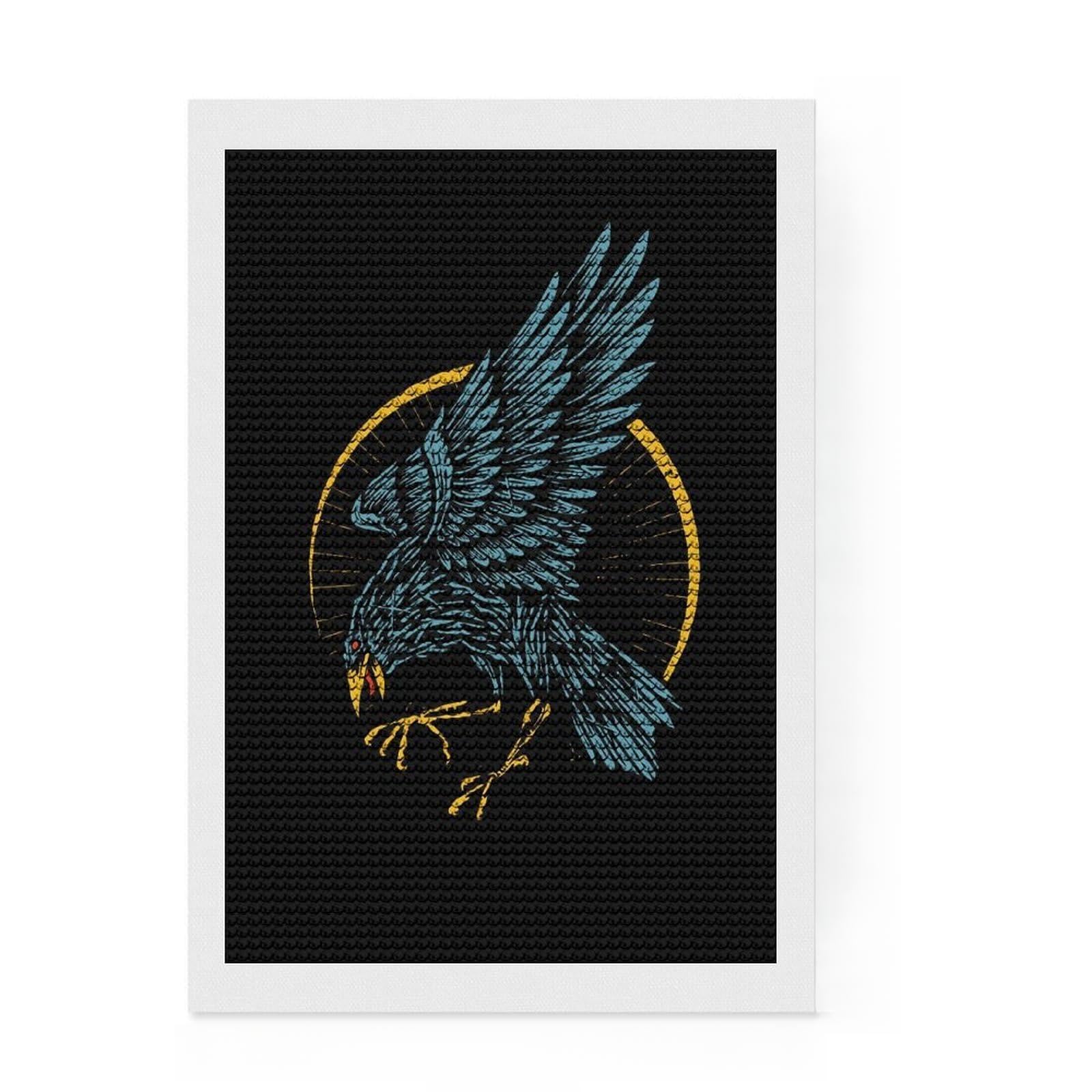Junmoney Raven Diamond Art Canvas 8"x12", Adhesive Canvas, Easy to Enjoy, Living Room Decor, Birthday Gift, Simple to Start