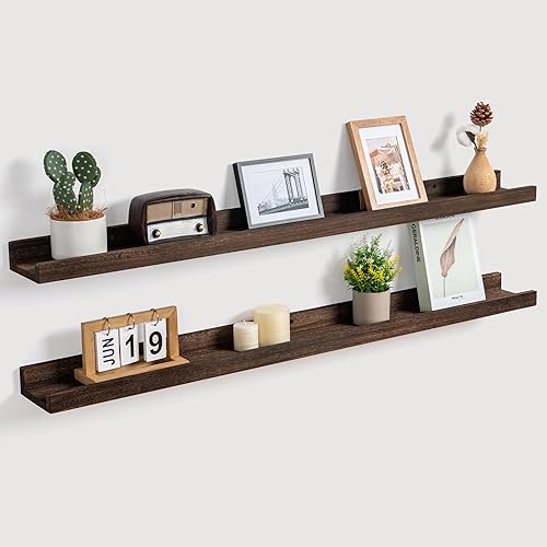 Fun Memories Estantes para fotos con repisa de 48 pulgadas, estante flotante rústico de granja para pared con labio, estantes de exhibición de