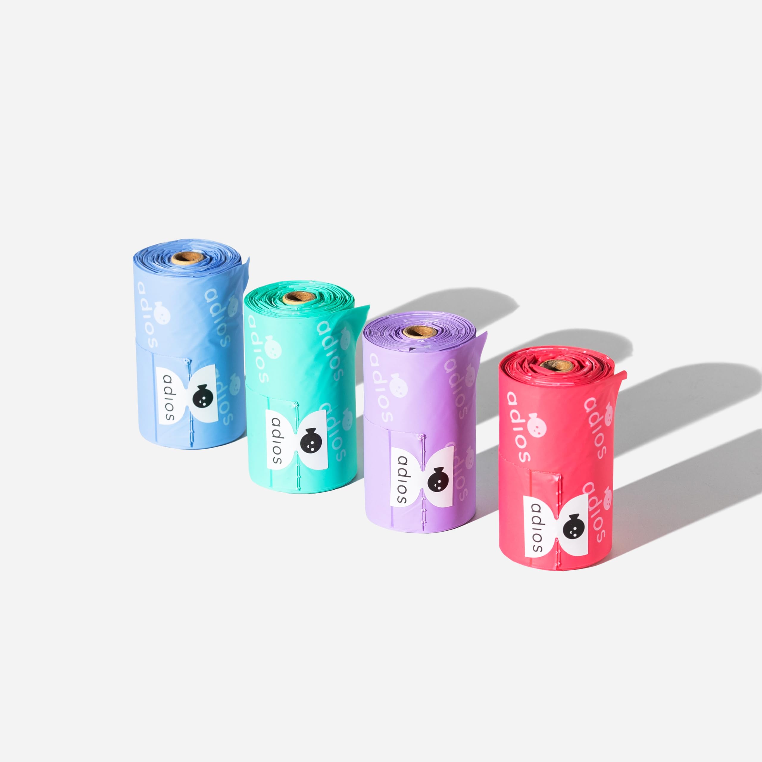 Adios Plastic - Bolsas compostables para excrementos de perro con asas, 360 unidades (24 rollos) - Colores arcoíris - Bolsas extra gruesas, a prueba de fugas, a prueba de olores - Hechas de almidón de