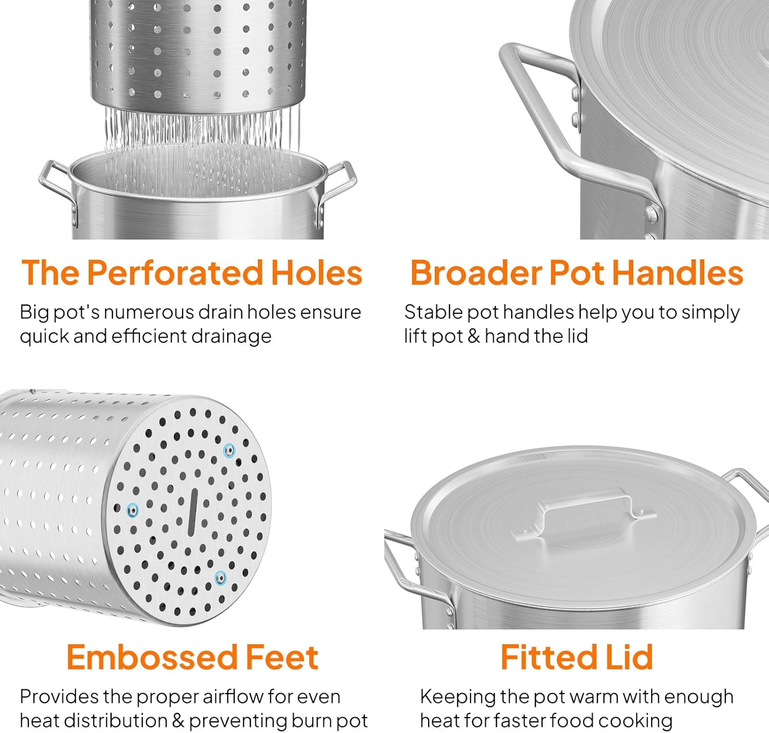 Bonnlo 30QT Aluminum Stock Pot for Boiling Seafood, Crawfish & Crab, Frying Turkey & Steaming Tamales, Large Boil Pot with Strainer Basket, Lid, Lifting Hook & Steamer Rack for Outdoor Cooking