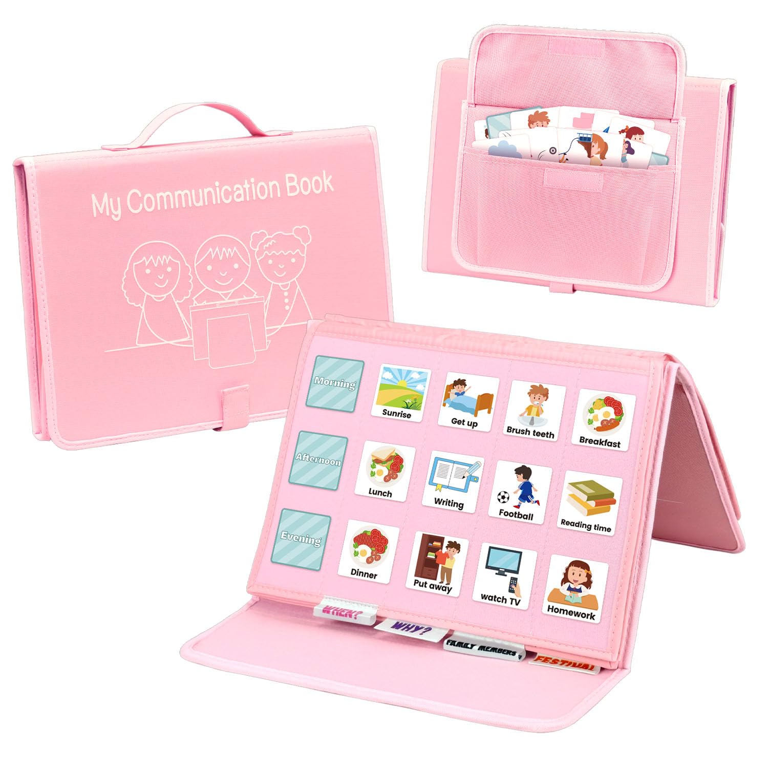 BOHEMIABY Educational Toys Book|with 196 Pecs Cards, Visual Timetable for Kids Daily, Now & Next Pecs Communication Book, Autism Sensory Equipment Educational Book Reward Chart Home School ASD,Pink