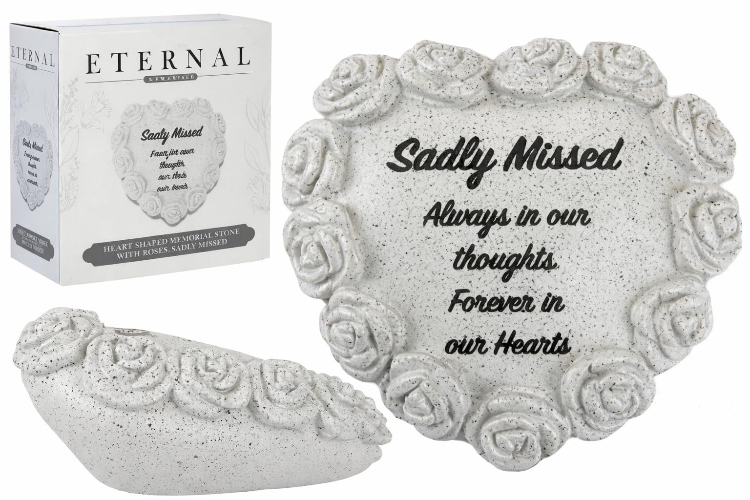 Quickdraw Supplies Grey Heart Memorial Grave Stone 15Cm Sadly Missed Remembrance Ornament With Roses Weatherproof Resin Garden Plaque Sympathy Tribute For Loved One Outdoor Or Indoor Display
