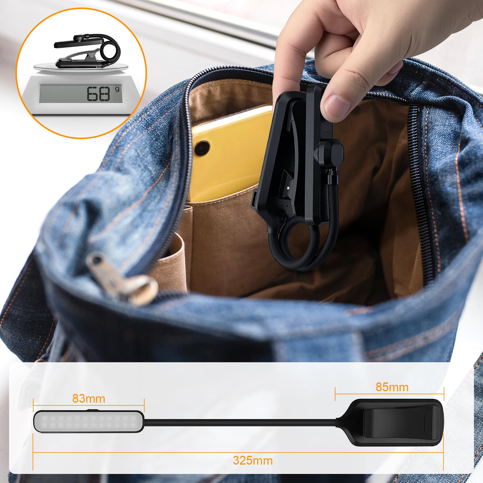 karidi 24 LED Luz de Lectura Recargable 360°, lampara lectura 5 Tonos, USB-C, Pinza para Libros/Tablet, 80H Cuidado Ocular, Regalo Estudiantes/Niños/Ancianos (Sin Deslumbrar) (negro)