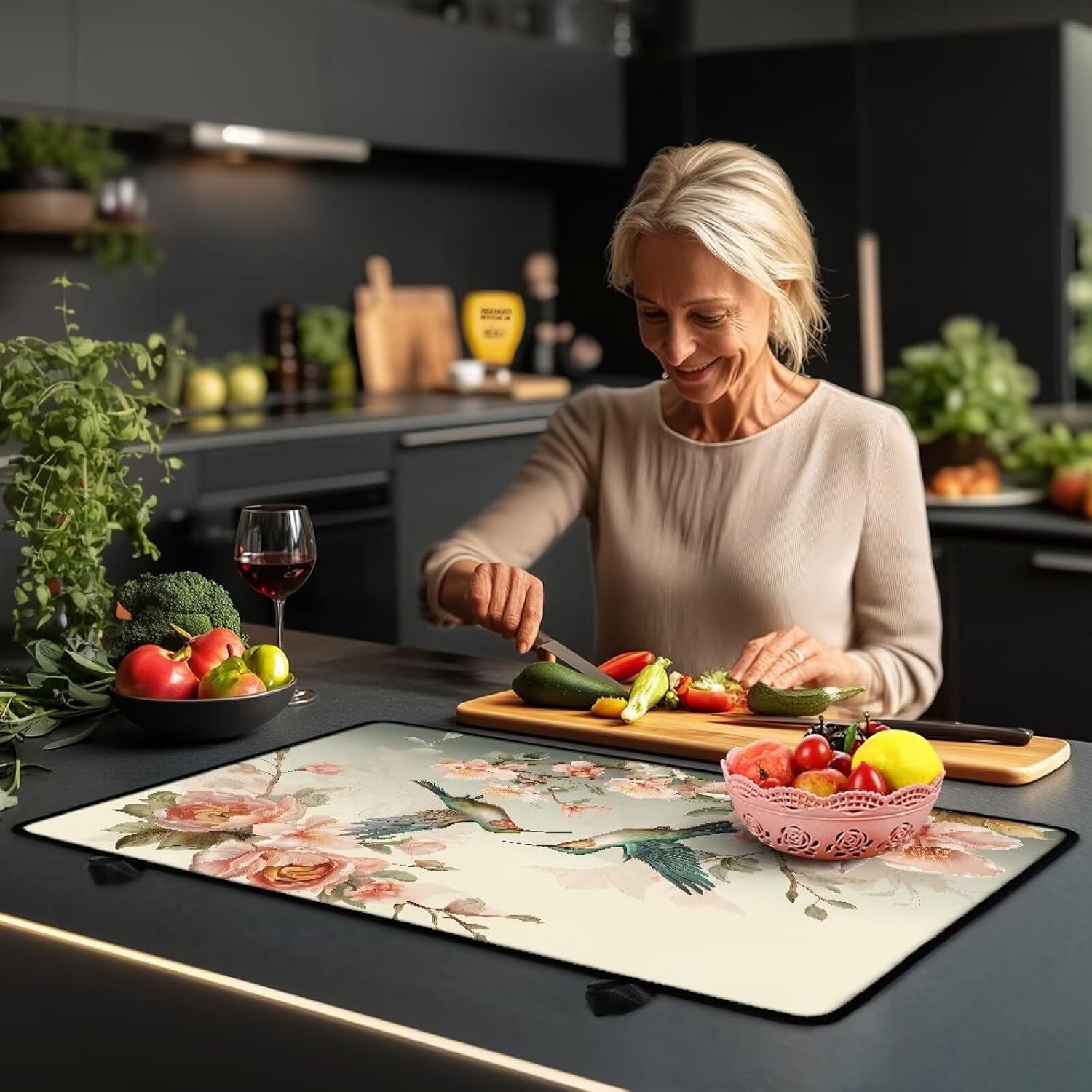 Hummingbird Glass Stove Top Cover for Silicone Stove Cover for Kitchen Decor Florid Heat Resistant Cover for Glass Top Stove Gift for Mother'S Day, Birthday, Anniversary Foldable Stove Cover
