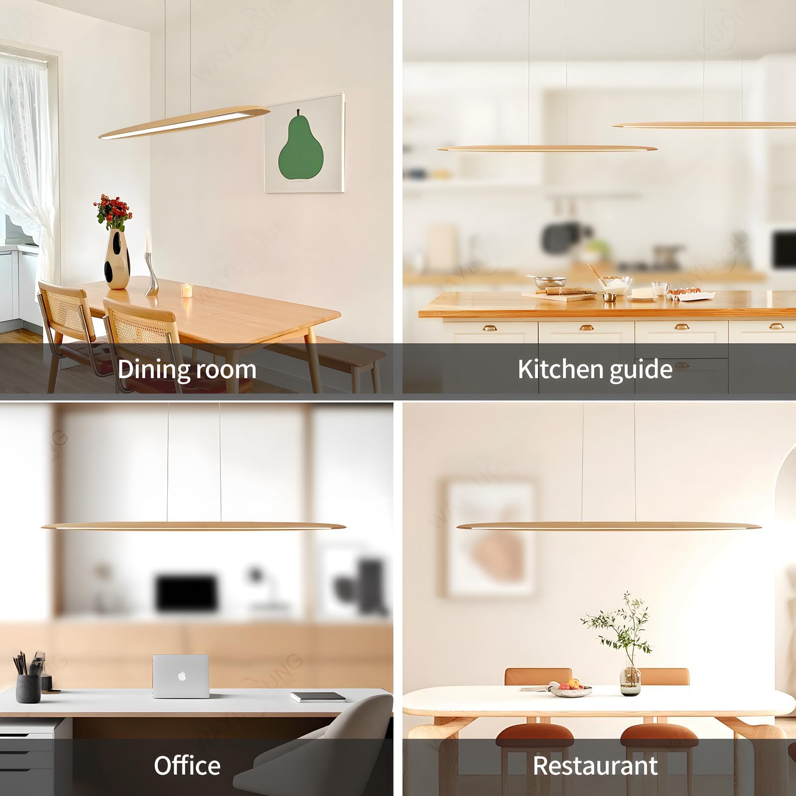 LED Holz Pendelleuchte Esstisch Pendelleuchte, Dimmbar mit Fernbedienung Pendellampe, Höhenverstellbar, Modernes Geradliniges Design Wohnzimmerlampe Hängend für Büro Esszimmer (100cm)