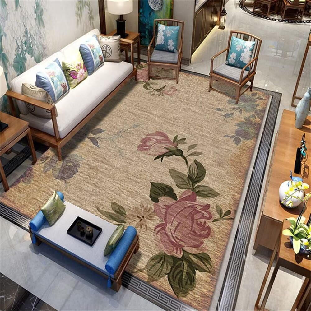 Teppich Orientalisch Esszimmer Vorleger Grünes Blattmuster rosa Blume Dekoration Wohnzimmer Teppich kann angepasst Werden Teppich Balkon Wetterfest 60X120CM