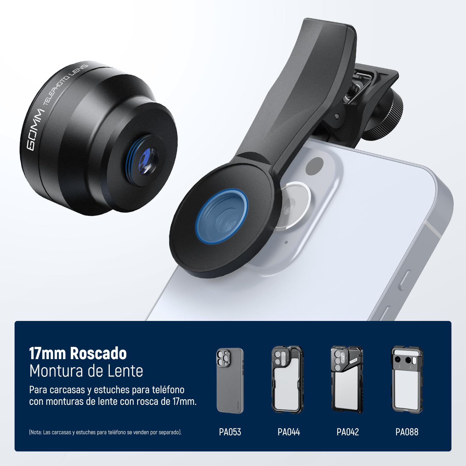 NEEWER 60mm Teleobjetivo con 17mm Rosca Clip de Lente de Teléfono y 67mm Anillo Adaptador de Filtro, Aumento 2x Compatible con iPhone Samsung, LS-41 PRO