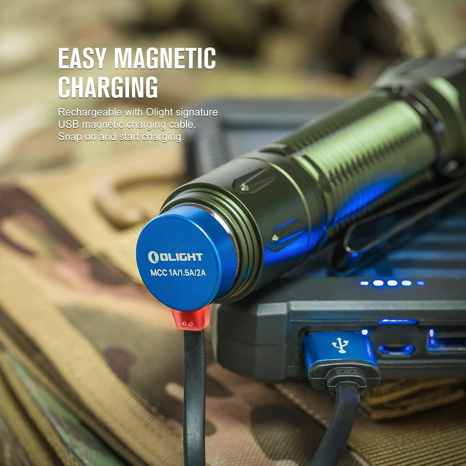 OLIGHT Warrior 3S latarka taktyczna, 2300 lumenów, mocna latarka z podwójnym przełącznikiem, ładowalna latarka z czujnikiem zbliżeniowym, na kemping i wędrówki na świeżym powietrzu, zielona OD