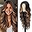 HMHIFI Long Brown Mixed Blonde Wigs for Women Highlights 26inch Wavy Curly Wig Natural Looking Middle Part Synthetic Heat Resistant Hair Replacement Wigs for Daily