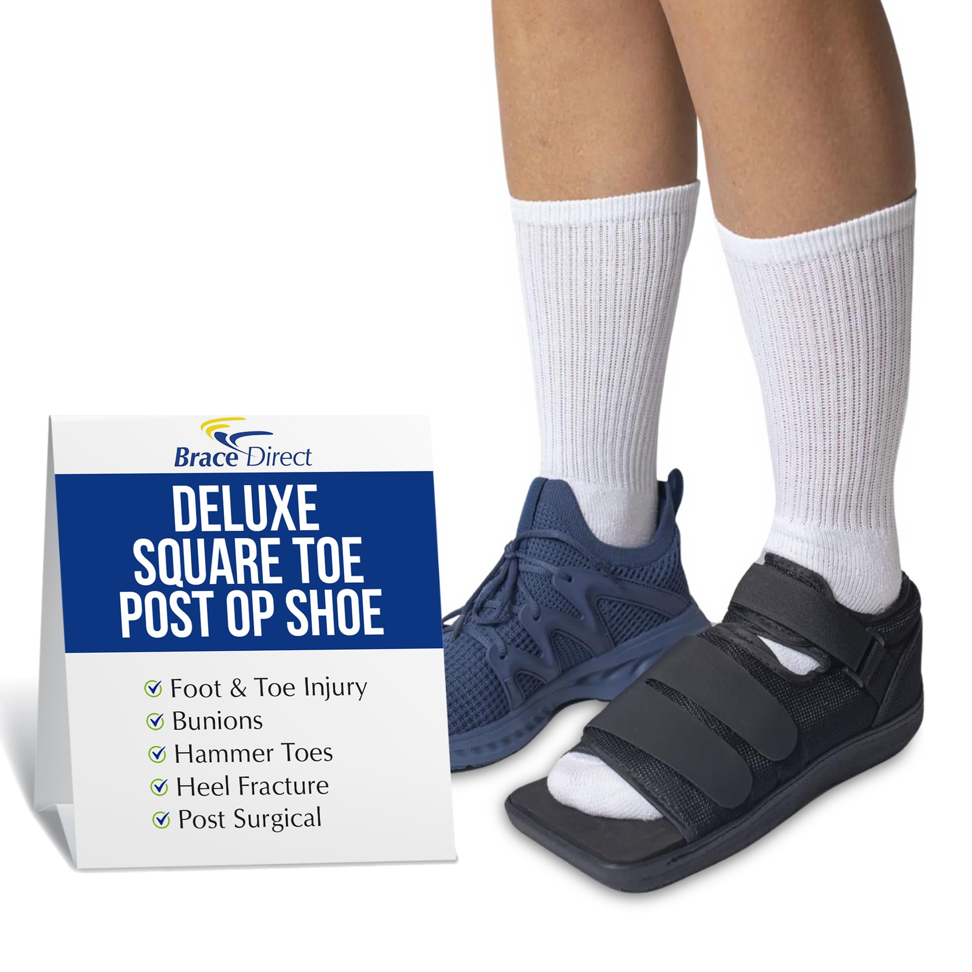 Brace Direct Zapato de lujo Post Op – Zapato médico ajustable con punta cuadrada para soporte postquirúrgico u operación, pie/dedo del pie roto, fractura por estrés, juanetes, dedo en martillo para