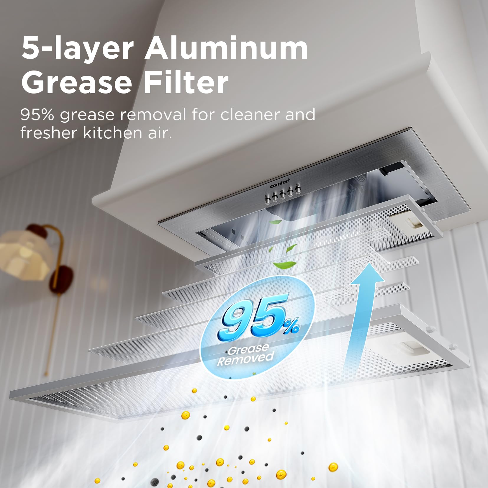 COMFEE' Integrated Cooker Hood CHL17EM21I, 52cm Stainless Steel Built-in Extractor Fan Kitchen, 400m³/h Powerful Extraction, 3 Speed Settings, LED Lighting, Easy Clean Filters — view 5