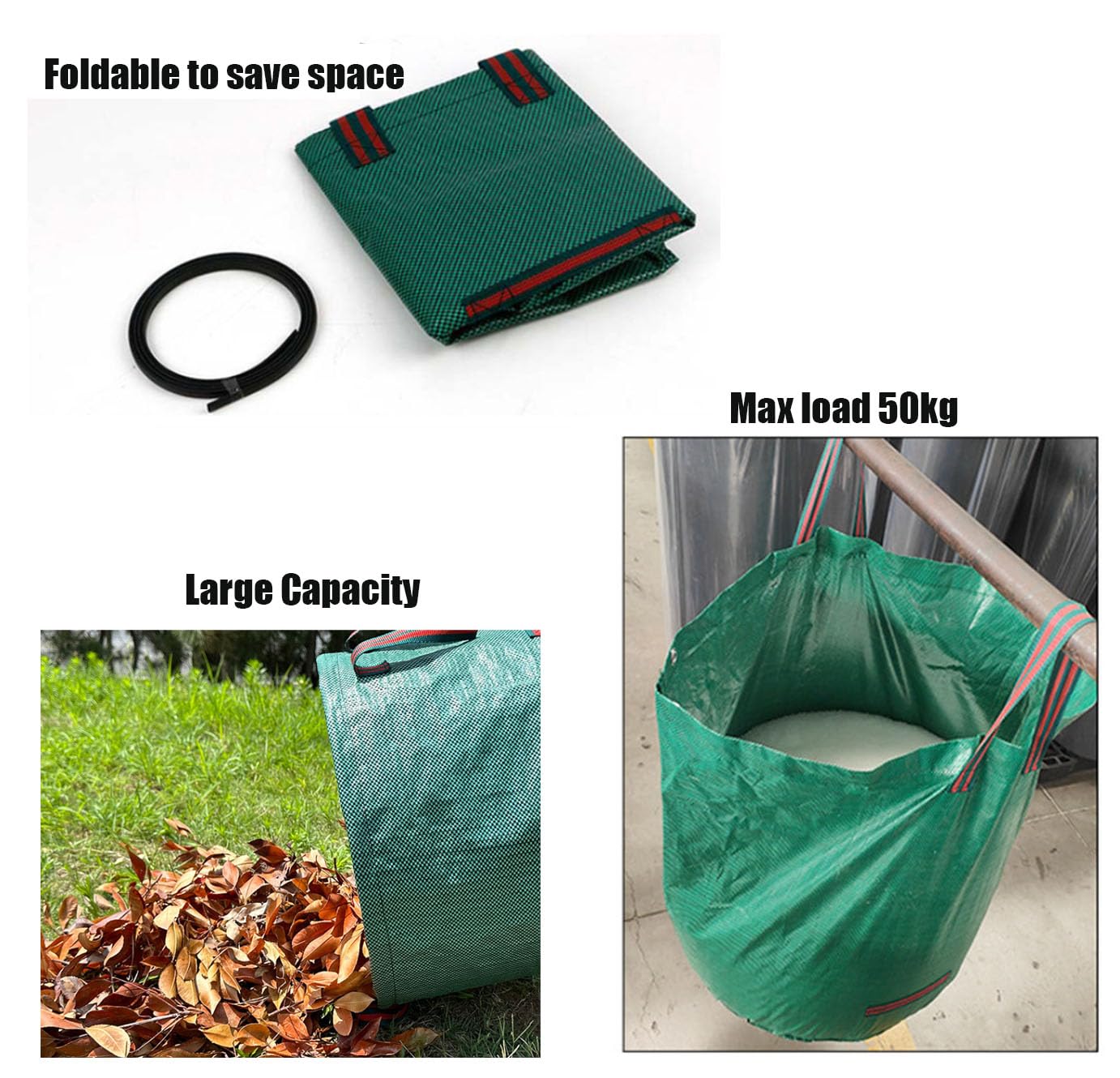 3x 300L Sacchi Giardinaggio Pieghevole, Polipropilene (PP), Robusto, Impermeabile, Antistrappo, Riutilizzabile PROFESSIONAL Borsa da Giardino con manici, resistenti autoportanti, per foglie, campeggio
