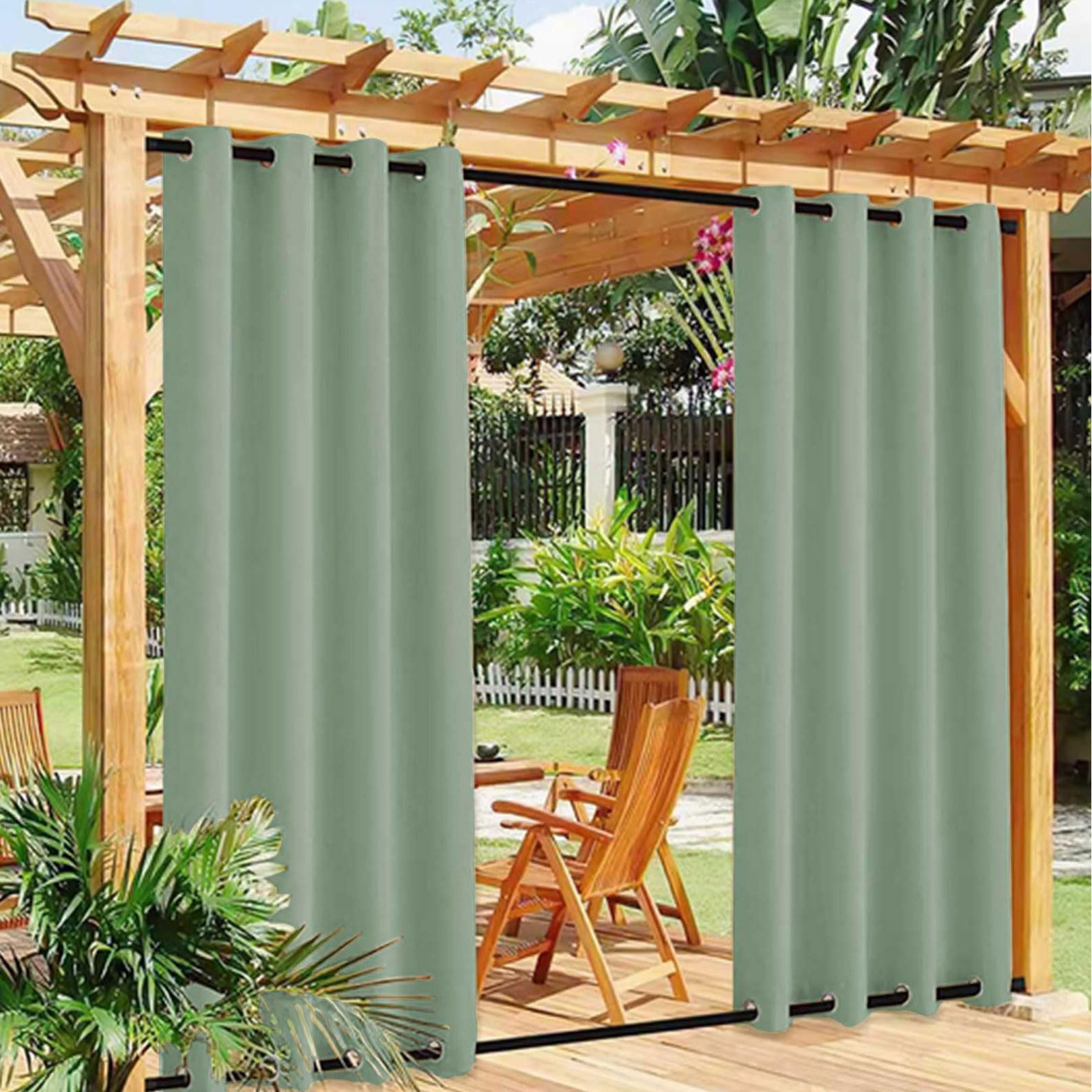 Rideaux D'extérieur pour Terrasse Imperméables et Résistants aux Intempéries Rideaux Occultants avec ŒIllets en Haut et en Bas, Rideau D'intimité, 1 Panneau, L150cm x H254cm, Vert Clair