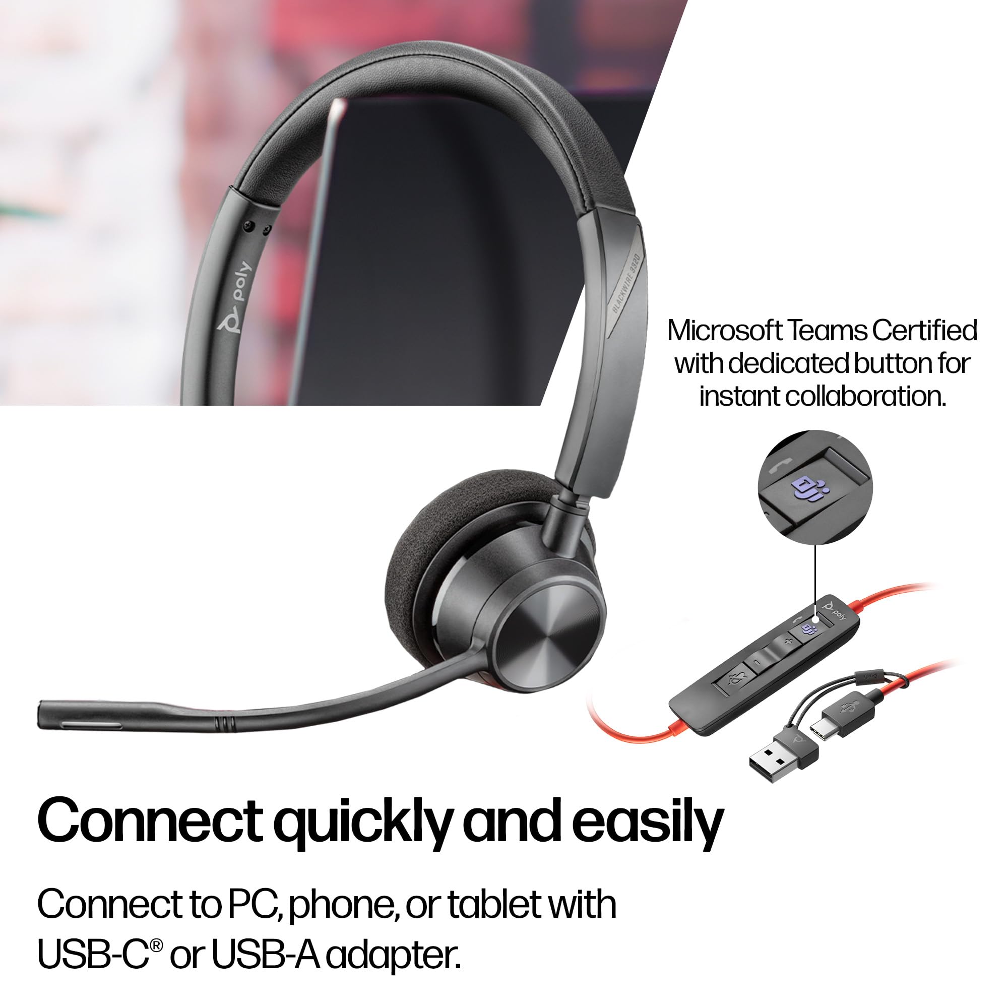 Poly BLACKWIRE 3320 USB-A ヘッドセット Amazon.com: Poly Blackwire 3320 Wired Headset (Plantronics