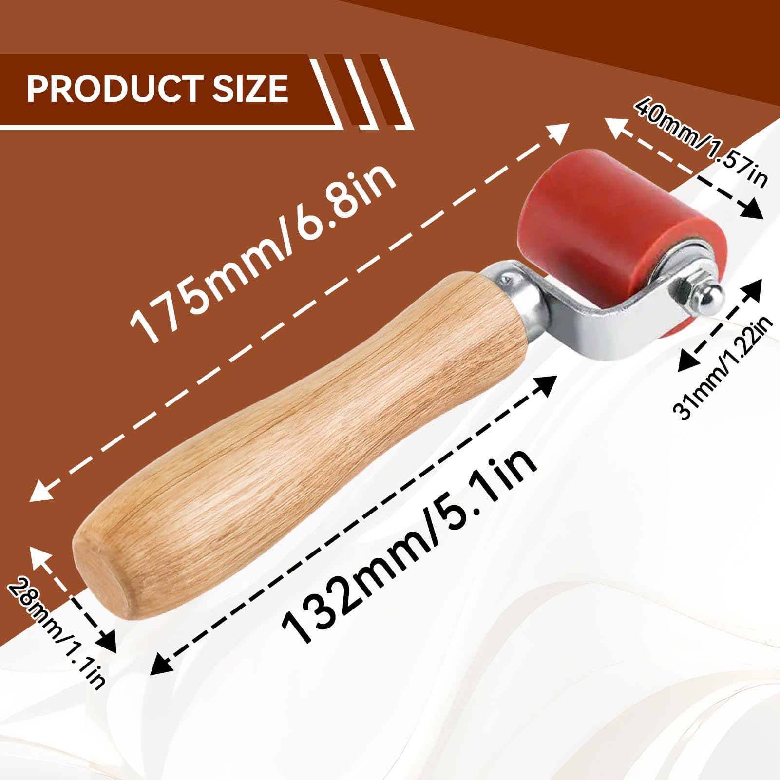 40mm Silicone Seam Roller With Brass Wheel & Wood Handle – For PVC, TPO, EPDM Roofing & Membrane Welding