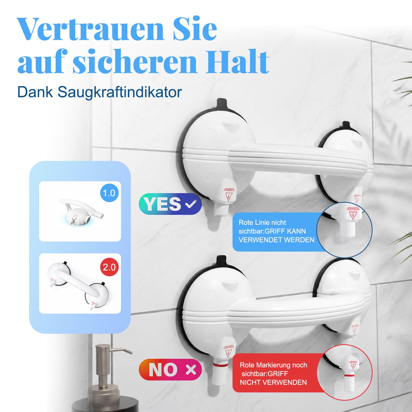 Haltegriffe für Senioren, Haltegriff Dusche mit Saugnapf bis 150KG, 34.5 CM