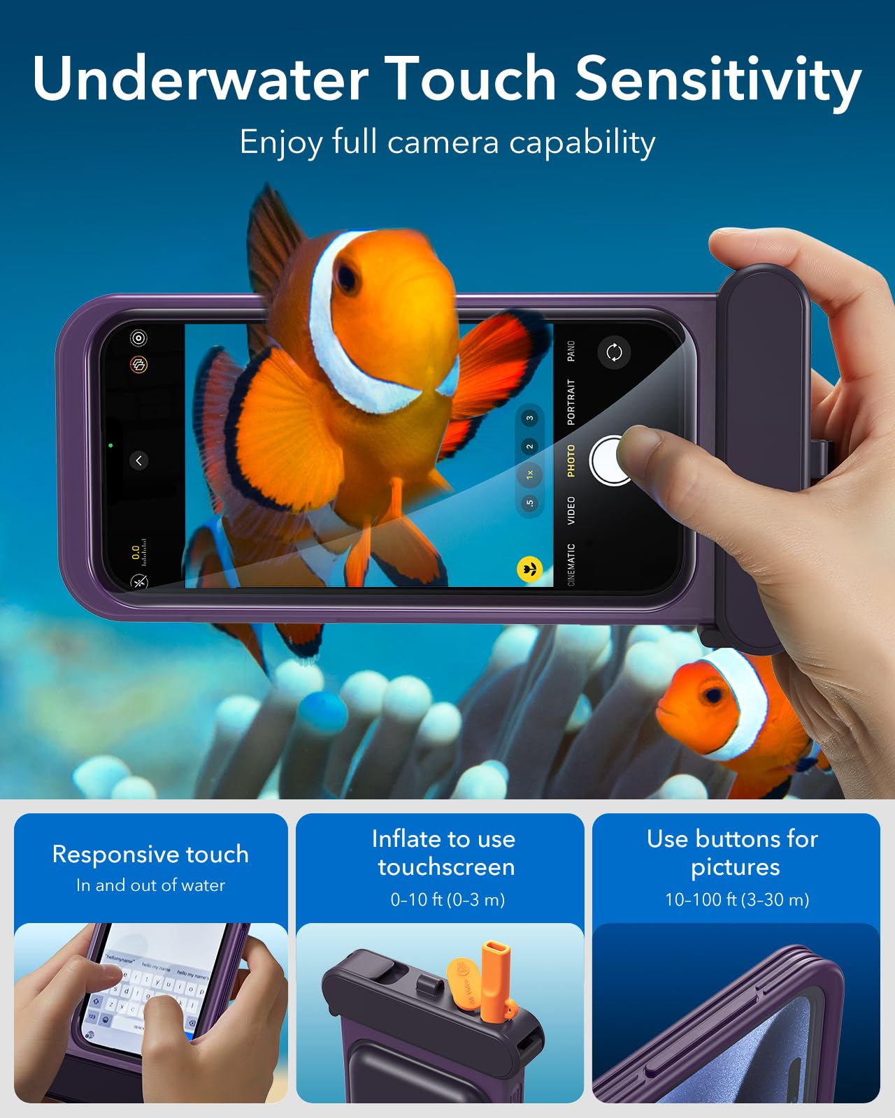 ESR Custodia impermeabile per iPhone 15 Pro Max /14 Pro Max, sensibilità al tocco subacquea, IPX8, custodia galleggiante impermeabile per cellulare con cordino, borsa asciutta per snorkeling, viola