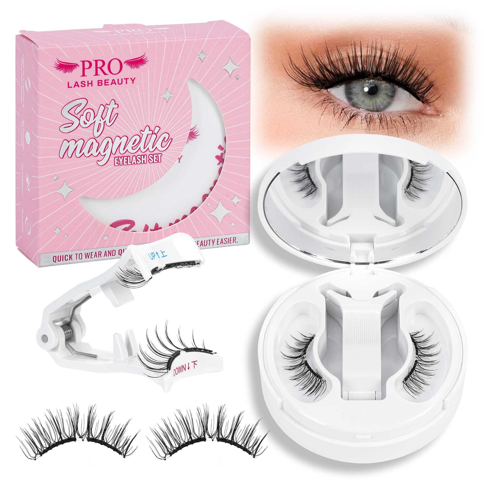 PRO LASHBEAUTY Soft Magnetic Lashes Natural False Eyelashes, No Glue Needed Magnetic Lash Kit with Eyeliner, Reusable for Sensitive Eyes