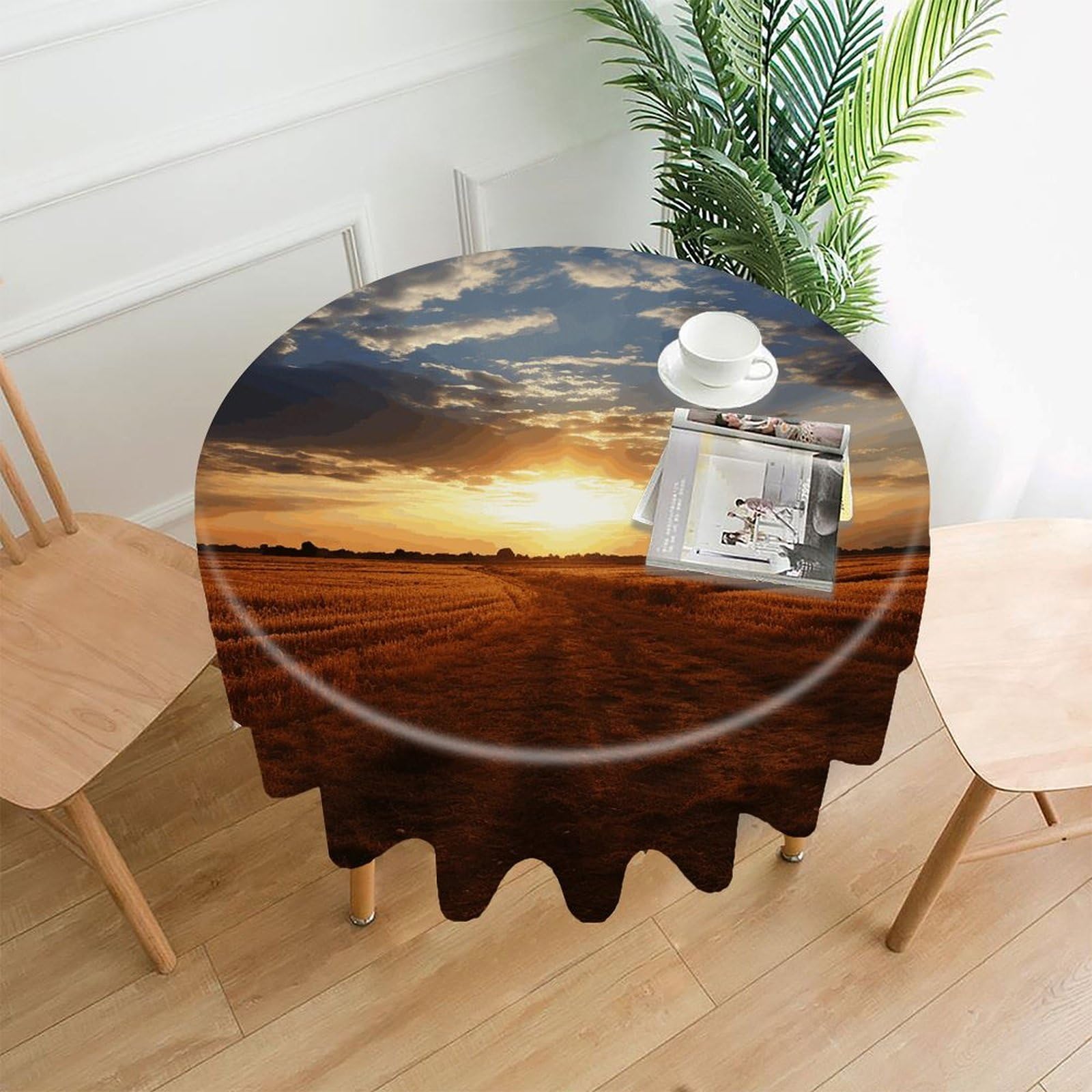 MUSM 60 Inch Field Sunrise Round Tablecloth Wipeable Washable Table Cover for Kitchen and Dining Room Decorative Table Cloth for Party Holiday Picnic Outdoor