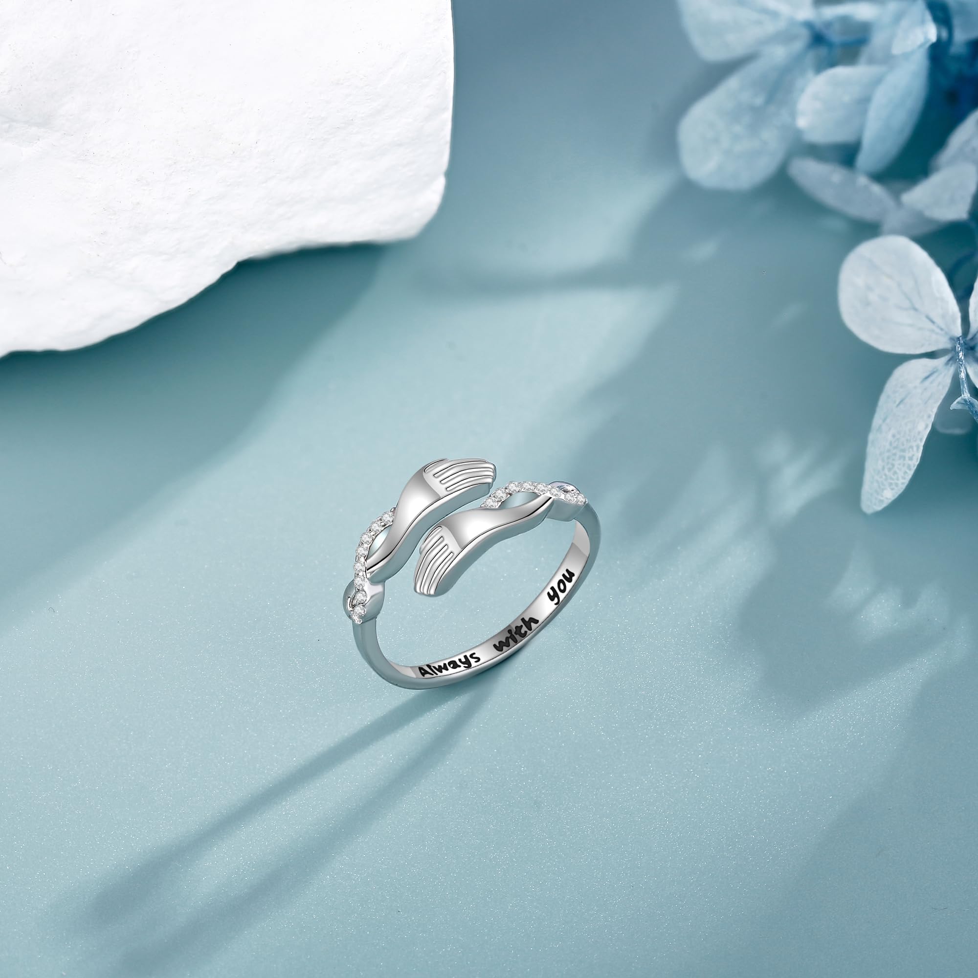 ONEFINITY Anello per abbraccio, in argento Sterling 925, aperto, per San Valentino e compleanno, per uomini e donne, 6, metallo prezioso