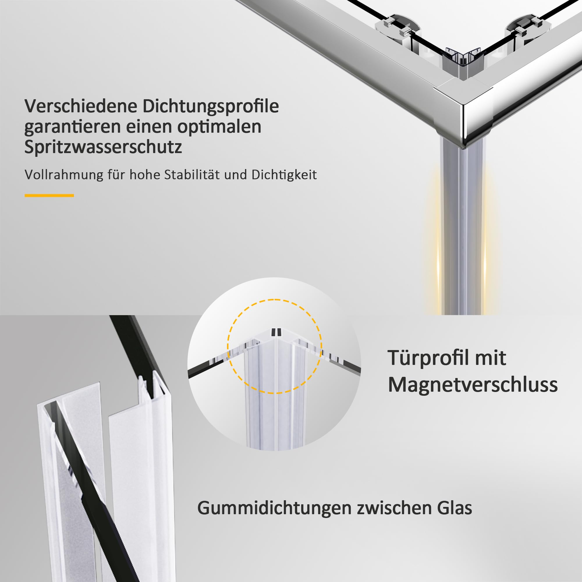 Goezes Duschkabine Eckeinstieg mit Schiebetür 80x80x185cm, Eckeinstieg Duschabtrennung Duschschiebetür Glas Duschkabine Dusche Duschwand 6mm ESG Sicherheitsglas, LINKS & RECHTS MONTIERBAR