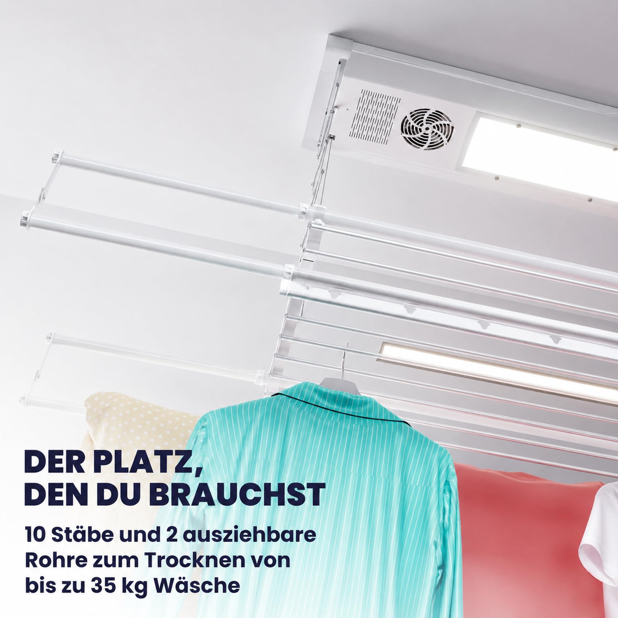 Foxydry Air, elektrischer, Ferngesteuerter, deckenwäschetrockner, 160 cm | platzsparend, aus aluminium, motorisiert, ausziehbar, geeignet für bettwäsche, trägt 35 kg, grau
