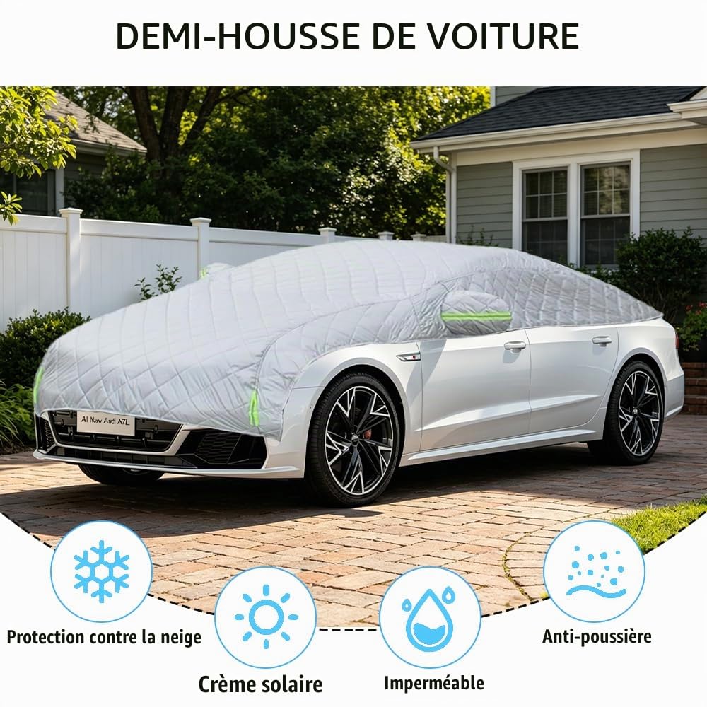 Housse Voiture Anti-grêle, Bâche Voiture Extérieur Anti Grêle Protège Contre Vent Neige Poussière Givre Soleil,Anti-Rayures en Coton Bache Anti Grele Voiture pour Hayon, Berline(Épaissie)