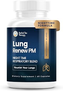 Lung Renew PM Night-Time Respiratory Lung Health Mullein Leaf Blend (60 Caps): Peppermint, Thyme, & Mullein Lung Detox for Smokers & Restful Sleep - GMO-Free & Made in USA