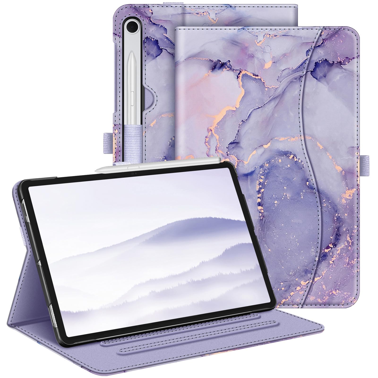 FINTIE Case for Samsung Galaxy Tab S10 Lite/ S10 FE 2025/ S9 FE 10.9 Inch/ S9 11 Inch 2023, Multi-Angle Viewing Protective Cover with Pocket, Auto Sleep/Wake, Lilac Marble