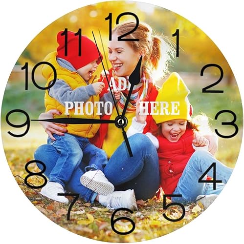 Reloj de fotos personalizado digital para sala de estar sin tictac silencioso personalizado redondo con imagen texto crea tu propio reloj para