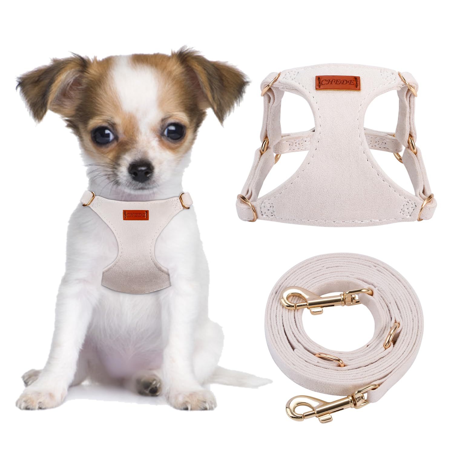 CHEDE No Pull Puppy Harness and Multifunction Dog Leash Set- 8 Colors Soft Adjustable No Choke Escape Proof Cute,Lightweight Pet Vest Harness for