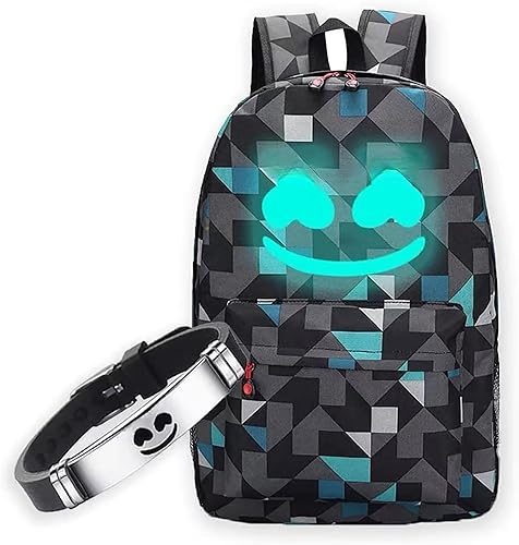 Miniatura 1 de Titervcto Mochila sonriente iluminada+DJ música embrague regalo de Navidad mochila portátil de moda mochila de viaje mochilas al aire libre, Negro