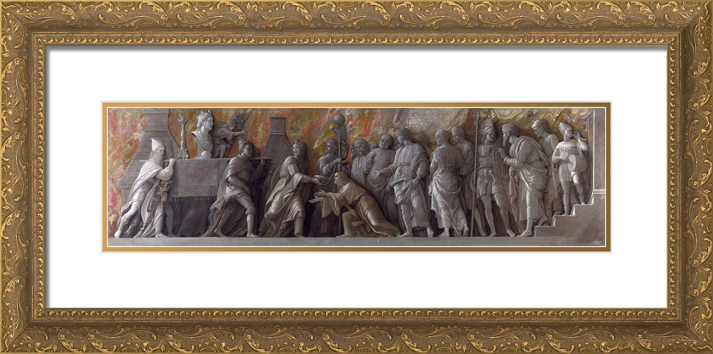 ArtDirect Mantegna, Andrea 24x12 Gold Ornate Framed Art Print with Double Matting Titled: The Idle Women