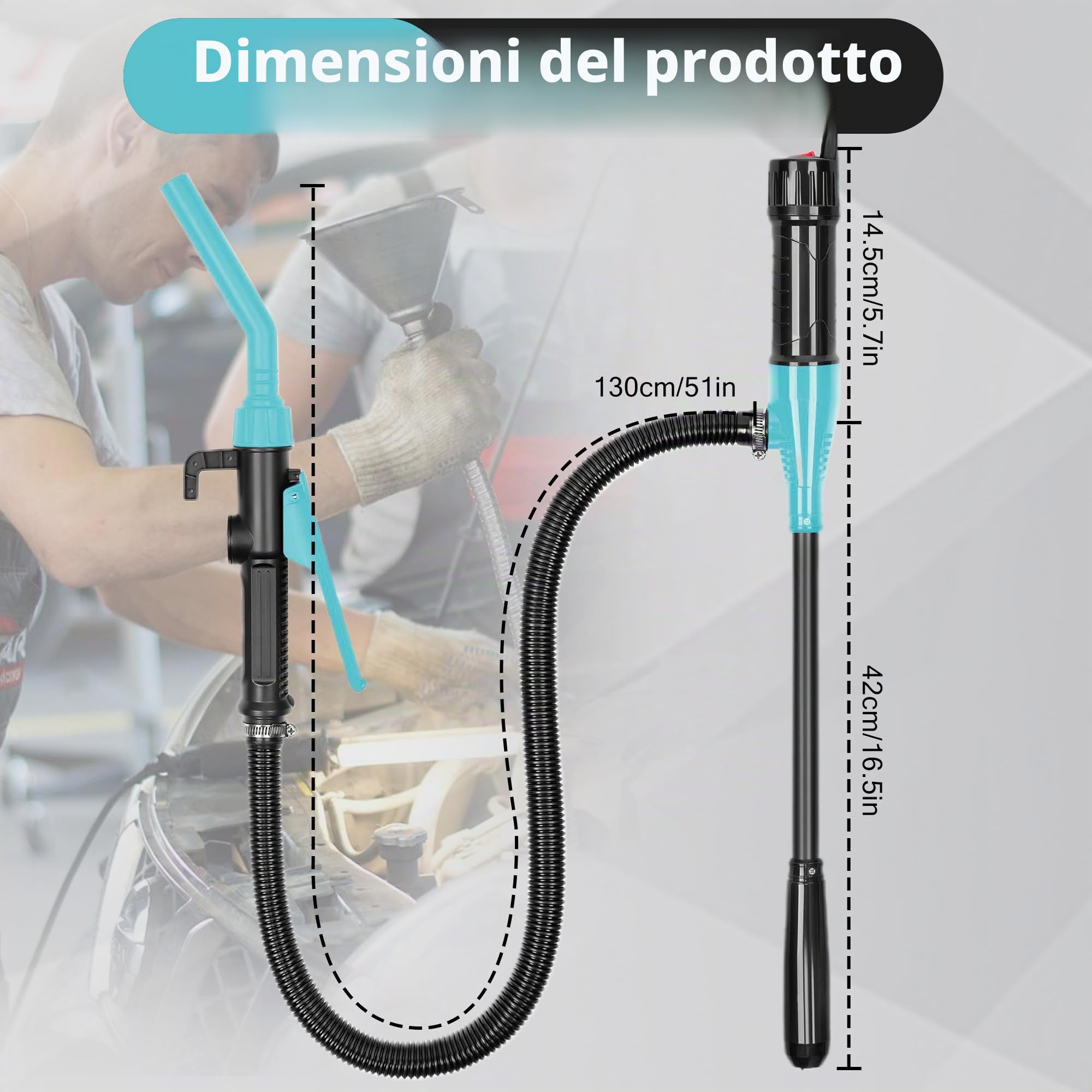 Pompa Elettrica a Batteria per Trasferimento Liquidi - Sifone Automatico per Benzina, Tanica - Blu