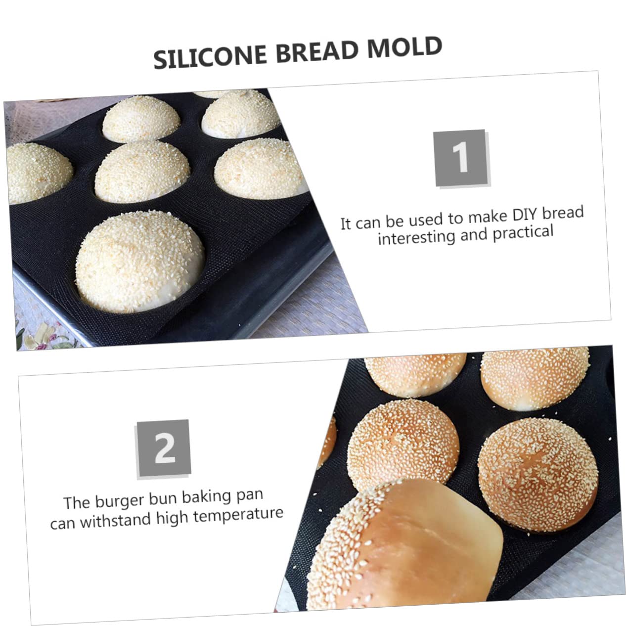 LIFKOME 4pièces Moule à Silicone Antiadhésif Moule Réutilisable Pour Petits Pains Pratique Et Léger Pour Cuisine à Domicile Noir