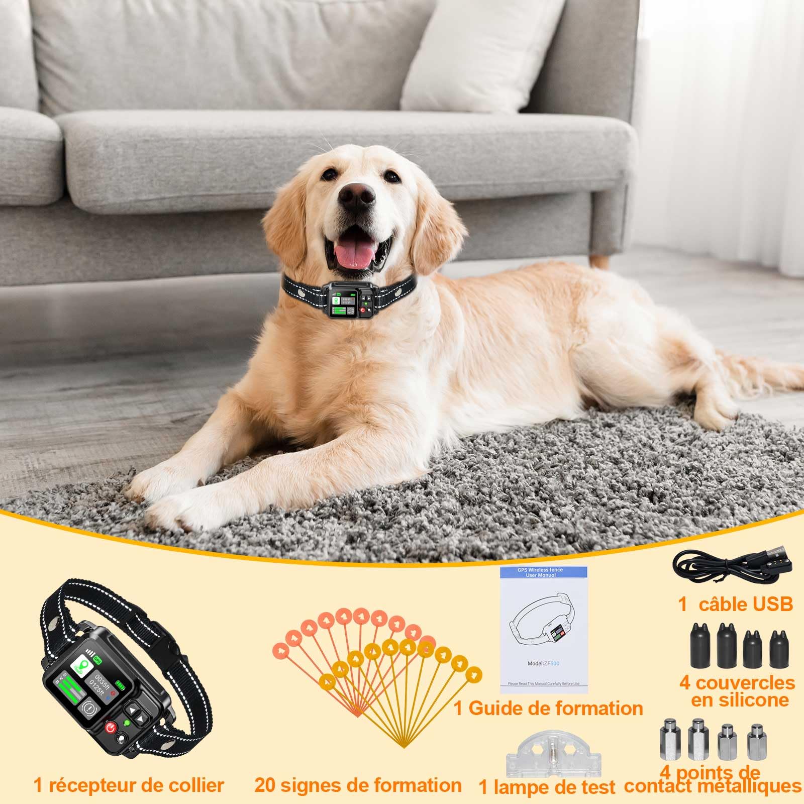 Système de clôture de Chien sans Fil GPS-Clôture de Chien électrique avec Technologie de Satellite électrique GPS, Gamme de système de clôture pour Animaux de Compagnie 20~2000m, 3 Modes imperméable