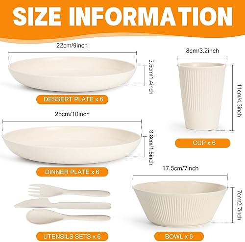 Miniatura 2 de OAMCEG - Juego de platos y cuencos irrompibles  Juego de vajilla de plástico de paja de trigo de 42 piezas, juego de vajilla de plástico para 6,