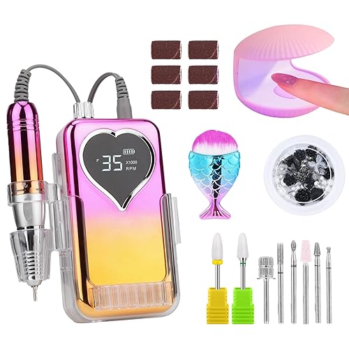 Pourcare Taladro de uñas profesional para uñas acrílicas, lima de uñas eléctrica de 35000 RPM, carpeta electrónica portátil, taladro de uñas