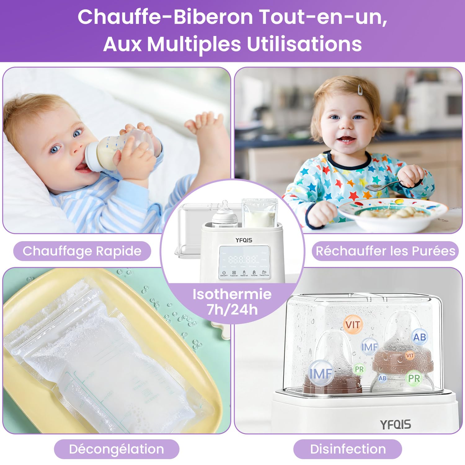 Calentador de Biberón, Calentador de leche materna 10 en 1, calentamiento rápido en baño de agua para leche materna y alimentos, función de mantenimiento caliente durante 24 horas con apagado