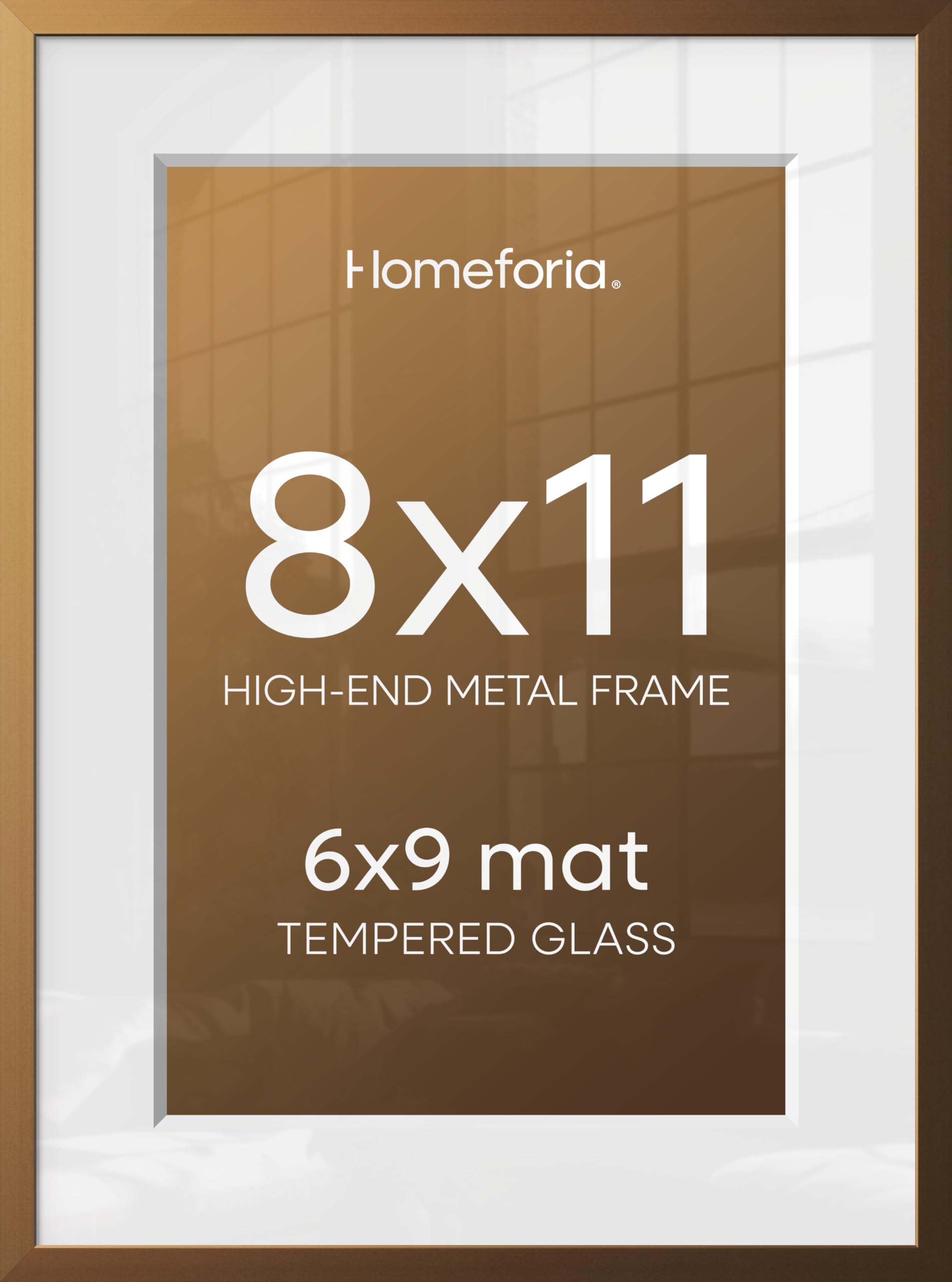 Homeforia 8x11 Bronze Picture Frame, High-End Metal, 6x9 Mat, Glass | High End Aluminum, Tempered Glass, Acid-Free 6x9 Removable Mat, 8x11 in Edge-to-Edge Display 11x8, Wall Kit, Set Of 3