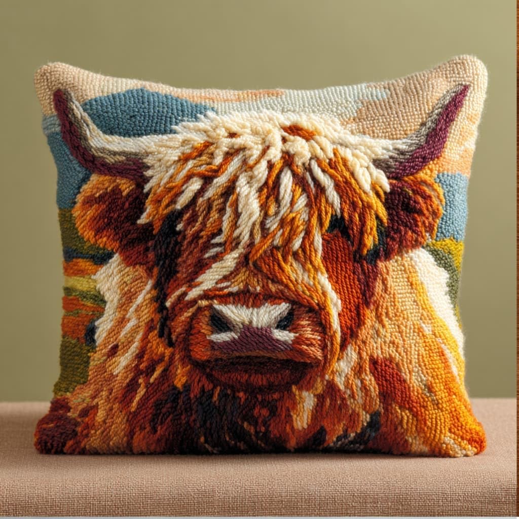 kitphoenix Latch Hook Embroidery Kits Highland Cattle 43Cmx43Cm