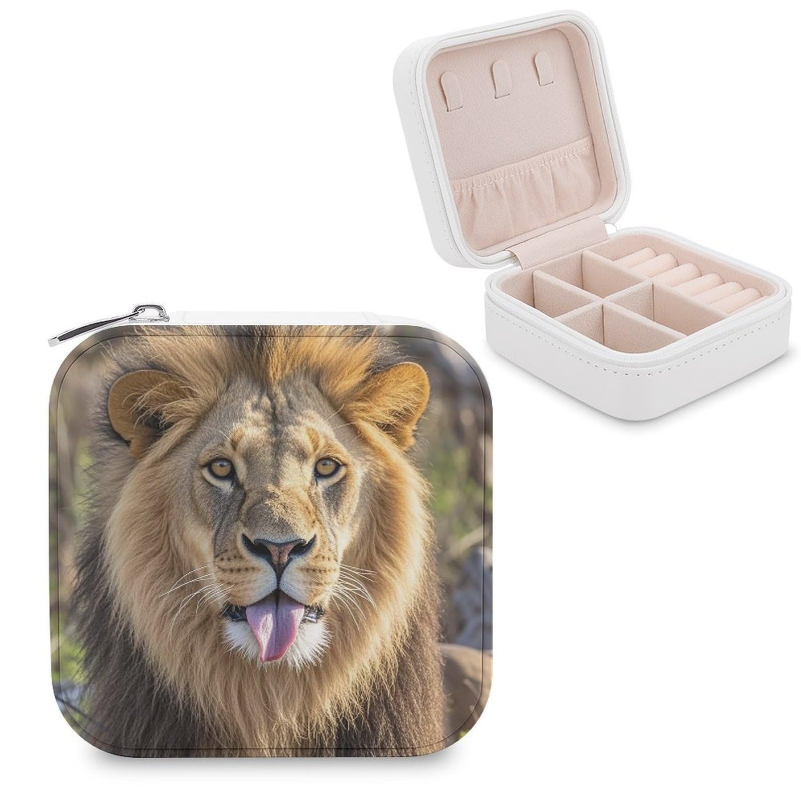 LZQPOEAS Lion Sticks Out Tongue Jewelry Box Mini Jewelry Travel Case Trendy Stuff Ring Box Custom PU Leather Jewelry Boxes Portable Jewelry Case Earring Storage Organizer for Girls Women