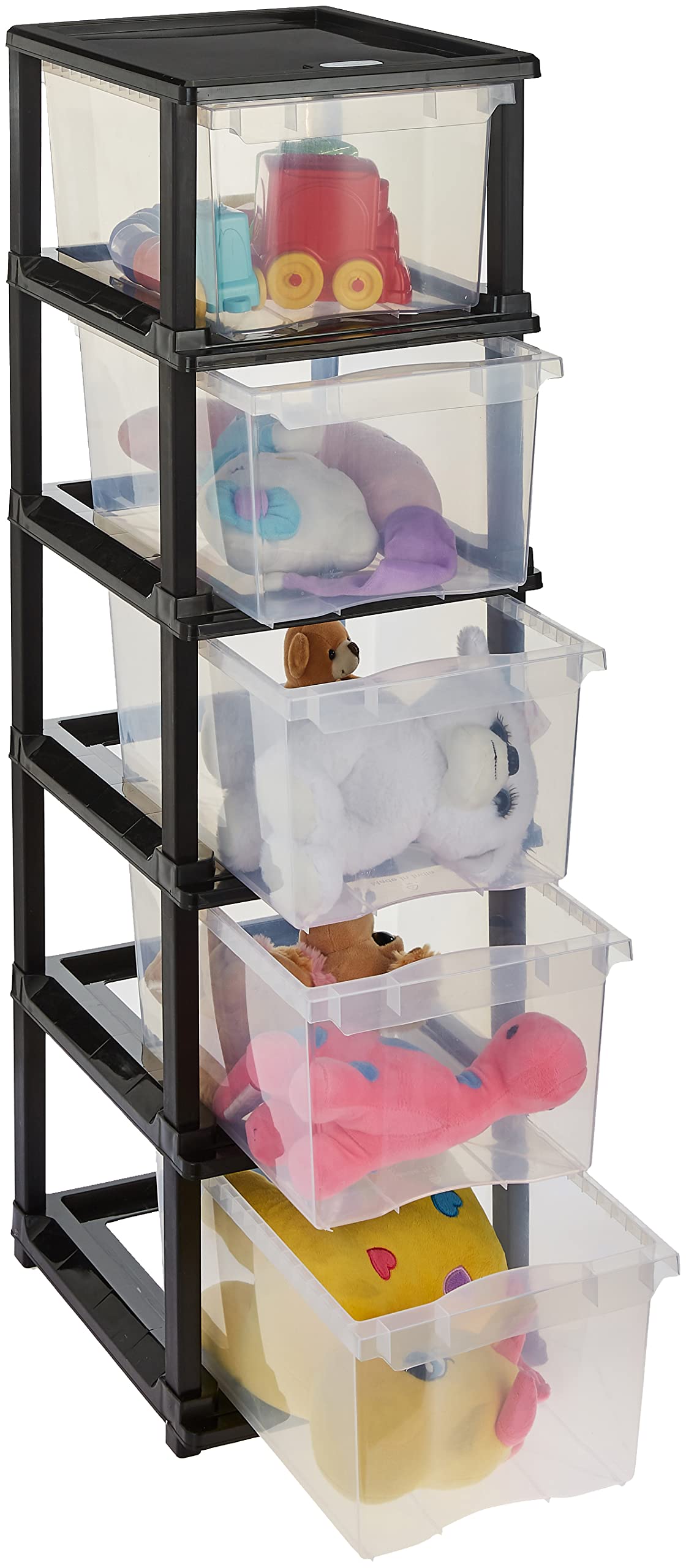 Amazon Brand - Solimo Plastic Multipurpose Modular Drawer, 5 Racks, Large, Transparent