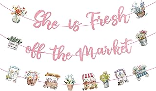 She is Fresh Off The Market Banner, Bridal Shower Banner, 3Pcs Floral Garland Decor, Rustic Farmers Market Bachelorette Party Sign, Engagement & Wedding Decorations