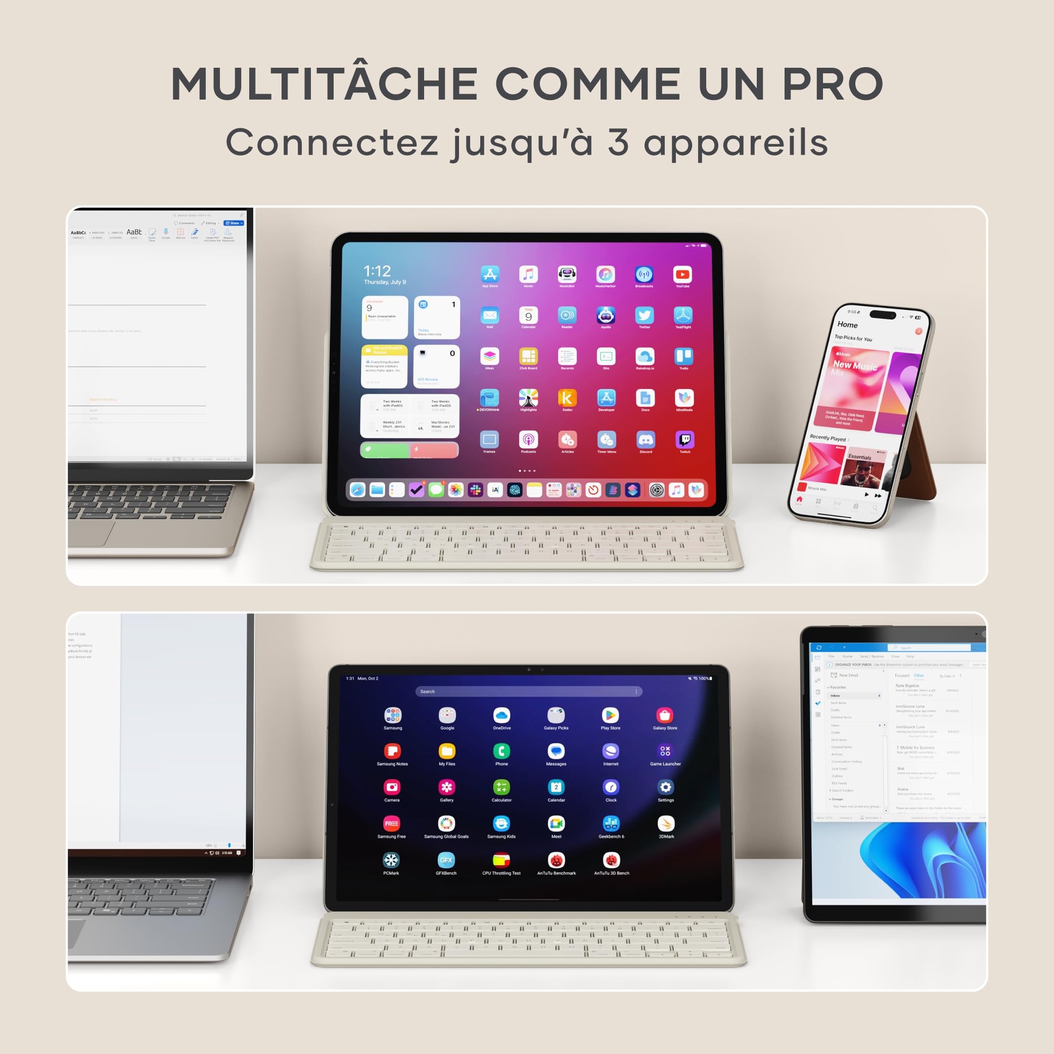 Satechi OntheGo Clavier sans Fil Bluetooth avec Support, QWERTY US, Beige